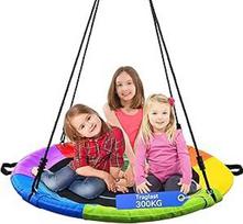 "Trekassy Nest Swing" lauko sūpynės 300 kg XXL 100 cm plokštės sūpynės, 3 metrai 2 sūpynių diržai, 900D tekstileno vandeniui atsparios vaikų sūpynės sode su plieniniu rėmu, reguliuojamos virvės vaikams viduje (spalvotos)