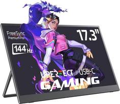 "UPERFECT" 17,3 colio 144 Hz nešiojamasis žaidimų monitorius, nešiojamasis ekranas su 1920 x 1080 Full HD IPS ekranu, mini HDMI 2 USB C, skirtas kompiuteriui, mobiliajam telefonui, nešiojamajam kompiuteriui, PS-4/5 jungikliui, suderinamas su VESA