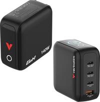 "Verbatim Mini GaN" įkroviklis 140 W su ekranu, 4 prievadų USB-C įkroviklis, maitinimo adapteris 3 x USB-C ir 1 x USB-A, greitas įkroviklis su keliais kištukais, skirtas "MacBook", nešiojamiesiems kompiuteriams, "iPad", "iPhone 17", "Samsung" ES, JK, JAV