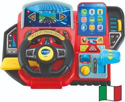 "VTech Turbo Pilot" vairas vaikams su interaktyviu prietaisų skydeliu, daugiau kaip 20 mokomųjų žaidimų ir 9 grandinės, LCD ekranas, garsinis signalas ir krypties rodmuo, italų kalba, baterijos