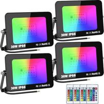 "Willpower" 4 x RGB LED prožektorius su nuotolinio valdymo pulteliu, 30 W, 3000 lm, LED prožektorius su atminties funkcija, šviesos diodų spalvos keitimo funkcija, 16 spalvų, 4 režimai, IP66 vandeniui atsparus LED prožektorius, skirtas lauko vidaus sodo v