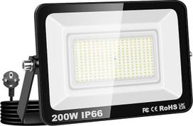 "Willpower" LED lauko prožektorius su kištuku, LED žibintas 200 W 20000 LM lauko prožektorius 6000 K vėsios baltos spalvos lauko prožektorius, skirtas sodo garažui, kiemui, vidaus patalpoms IP66, atsparus vandeniui