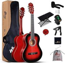 "Winzz" klasikinė gitara 3/4, klasikinės gitaros pradedančiųjų rinkinys vaikams, blizgi raudona spalva (36 coliai)