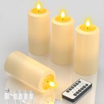 "Yme" 4 LED įkraunamų žvakių rinkinys su užgesinimo funkcija ir nuotolinio valdymo pulteliu, mirksinčios įkraunamos stulpinės žvakės su laikmačiu ir USB-C kabeliu, skirtos namų kambario Helovino, Kalėdų ir Kalėdų šventės dekoracijoms ir atmosferai