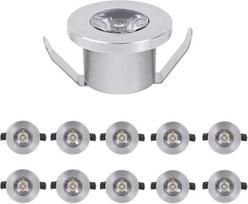 10 LED prožektorių pakuotė, 1 W mini įleidžiami šviestuvai, 12 V 3000 K įleidžiami prožektoriai, skirti virtuvei, svetainei, spintelių apšvietimui, vitrinoms, laiptų apšvietimui, sidabrinės spalvos