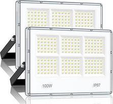 100 W lauko LED prožektorius - 2 vnt. 10000 LM 180 LED diodų itin ryškus LED prožektorius lauko prožektorius, atsparus vandeniui IP67 7000 K šaltai baltos spalvos lauko prožektorius garažams, kiemams, gatvėms, stadionams