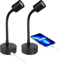 12 V skaitymo lempa Caravan Boat Dimmable 3200 K ir švelni raudona naktinė šviesa, integruotas USB-A ir C tipo įkroviklis, lankstus "Gooseneck" LED sieninis šviestuvas furgonui, sunkvežimiui, priekabai (juodas, 2 vnt.)
