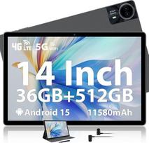 14 colių, 36GB RAM + 512GB ROM/1TB TF SIM planšetinis kompiuteris 2K 2000x1200 jutiklinis ekranas, 4G LTE + 5G WiFi, "Android 15", aštuonių branduolių, 4 garsiakalbiai, 13MP/11580mAh/GMS/GPS, pridedamas rašiklis, dėklas ir ausinės