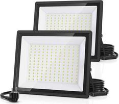 150 W LED lauko prožektorius, 2 vnt., IP66 vandeniui atsparus ir itin ryškus 16500 LM prožektorius, prožektorius su kištuku 6500 K šaltai baltos spalvos garažui, dirbtuvėms, sodui, stadionui