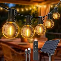 15M saulės žibintai Lauko vandeniui atsparūs "Festoon" žibintai su 20+1 nedūžtančiomis G40 lemputėmis 3 režimais Dimmable USB ir saulės energija maitinami styginių žibintai lauko kiemui