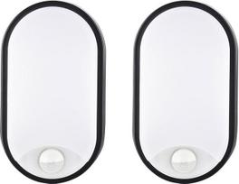 18 W ovalus LED lauko sieninis šviestuvas su PIR judesio jutikliu, 4000 K, IP65, atsparus vandeniui, skirtas sodui, terasai, garažui, prieškambariui, rūsiui, žiemos sodui, juodos spalvos - LED sieninis šviestuvas su judesio jutikliu, 2 vnt.