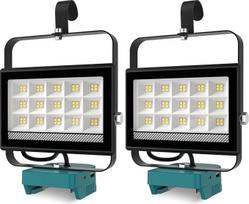 2 akumuliatorinių lempų pakuotė, skirta "Makita" 18 V, 60 W 4500 LM LED darbinė lempa, belaidis prožektoriaus žibintas su 2 USB įkrovikliais ir 140° pasukama galvute, skirtas statyboms, garažams, stovyklavimui, avarinėms situacijoms (be akumuliatoriaus)
