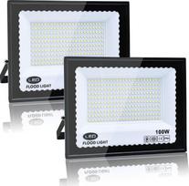 2 lauko prožektorių pakuotė, 100 W, 6500 K Cool White, lauko prožektorius, IP66 vandeniui atsparus, 10000 LM LED prožektorius, skirtas sodams, kiemams, garažams, stogams, terasoms, parkams, aikštėms ir prieplaukoms