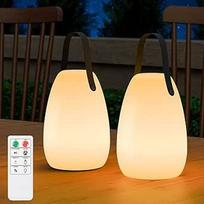 2 LED lauko šviestuvai, belaidis stalinis šviestuvas, nedidelis, 8 spalvų, su nuotolinio valdymo pulteliu, IP44, atsparus oro sąlygoms, skirtas stovyklavimui, sodui, balkonui, terasai, 8-10H baterija (vidutinė juoda nešiojimo rankena)