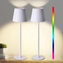 2 LED stalinių šviestuvų pakuotė, RGB reguliuojamo ryškumo LED baterijų stalinė lempa, belaidė, su 5200 mAh baterija, įkraunama stalinė lempa su USB, IP54 atspari vandeniui, skirta patalpoms lauke, miegamajam, barui, balta
