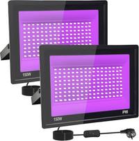 2 pakuočių 150 W LED juodos šviesos prožektoriai, IP66 UV juodos šviesos prožektorius, 395-400 nm LED UV prožektorius, UV šviesa su jungikliu Helovino dekoracijoms, vakarėlių dekoravimui, Kalėdoms, neoniniam švytėjimui, kūno tapybai