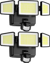 2 pakuotės - 302 LED prožektorius su judesio jutikliu lauke, 1500LM akumuliatorinis lauko šviestuvas, 6500 K, IP65 lauko prožektorius, didelio ryškumo apsaugos šviesos akumuliatorius, skirtas naudoti patalpose ir lauke