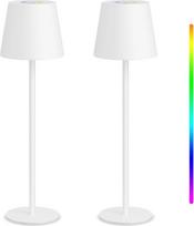 2 x LED akumuliatorinis stalinis šviestuvas, lauko stalinis šviestuvas, belaidis jutiklinis metalinis stalinis šviestuvas, RGB ir IP54 atsparus vandeniui, skirtas miegamajam, skaitymui, darbui, barui, restoranui (baltas)