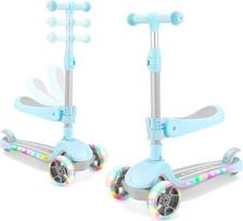 2-in-1 Kinder Roller, 3 Rädern Tretroller mit Faltbar Sitz, LED Räder, Höhenverstellbare Lenker, Kleinkinder Roller für Mädchen & Jungen von 2-10 Jahren