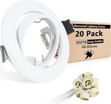 20 LED įleidžiami prožektoriai GU10 rėmelis 68-85 mm Lubų prožektoriai Pasukami 360° kampu LED prožektoriai 230 V balta matinė Apvalus montavimo rėmelis su GU10 lizdu