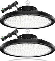 200 W LED vidaus prožektorius, 2 vnt., 20000LM vidaus apšvietimo LED su 30 cm metaline grandine, tvarkyklė, 6500K IP65 UFO lempa, pramoninis apšvietimas sandėliams, gamykloms