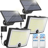 202 LED saulės šviesos diodų lauko žibintai su judesio jutikliu, atsparūs vandeniui pagal IP65, 120° spindulio kampas, 2 saulės šviesos žibintų rinkinys sodui su 5 m kabeliu