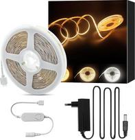 24 V COB LED juostos CCT, 5 m derinamas šiltai baltas šaltai baltas LED juostos šviesos rinkinys, reguliuojamas 608LEDs/m LED juostos CRI 90+ didelio ryškumo 2700K-6500K šviesos juosta su Tuya valdikliu ir maitinimo šaltiniu