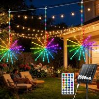 2500 mAh RGB saulės žibintai lauko sodui 3 vnt. spalvų keitimo saulės fejerverkų žibintai sodui su vandeniui atspariu nuotolinio valdymo pulteliu įkraunamas laikmatis kabantys fejerverkai meteorų šviesa pavėsinei verandai šaliai