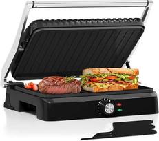 3-in-1 kontaktinis grilis 2200 W, 180° kampu atidaromas stalinis grilis su nepridegančia danga, Panini grilis ir sumuštinių kepimo aparatas, mažai riebalų, su surinkimo dėže, lengvai valomas, skirtas namų ūkiui, šeimai