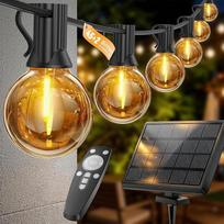 31,9 m saulės pasakų žibintai Lauko nuotolinio valdymo saulės ir USB įkrovimo saulės pasakų žibintai Lauko oro sąlygoms atsparūs 5400 mAh su AT laikmačio funkcija ir reguliuojamu apšvietimu, 45 + 2 G40 LED lemputės Pasakų žibintai Saulės