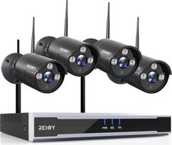 3MP WLAN lauko stebėjimo kamerų rinkinys su garso įrašymu, REIGY 4X 1296P belaidė IP kamera + 16CH WiFi NVR, CCTV sistema, vaizdo stebėjimo sistema su IR naktinio matymo funkcija, atspari vandeniui, be kietojo disko, juoda