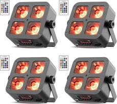 4 pakuotės 100 W par LED prožektorius su akumuliatoriumi RGBWA + UV 4 x 25 W DMX mini scenos šviesos žibintai su nuotolinio valdymo programėlės valdymu disko šviesos scenos šviesa DJ vakarėlis šou baras Helovinas Kalėdos