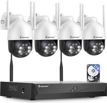 5MP + 360°PTZ: "Jennov" stebėjimo kamerų rinkinys "WiFi", 5MP 10CH NVR ir 4 vnt. PTZ WiFi kamerų su spalvotu naktiniu matymu, dvipusiu garsu, 24/7 įrašymu, asmens aptikimu, automatiniu sekimu, 1TB HDD