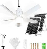 80 cm saulės ventiliatorius su apšvietimu lauke, 60 W saulės kolektorius ir 40000 mAh baterija, didelis mobilus ventiliatorius su šviesa, nuotolinio valdymo pulteliu ir kabliuku, skirtas stovyklavietei, pavėsinei, terasai, palapinei, vištidėms