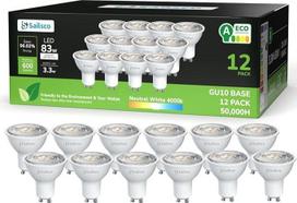 A energinės klasės GU10 LED neutralios baltos spalvos lemputė, 3,3 W 600 LM 4000 K neutralios baltos spalvos GU10 taškinė taupioji lemputė, pakeičia 83 W lemputę, 36° spindulio kampas, G10 lemputė, nestabdoma, 12 vnt. pakuotė
