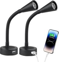 acegoo 2 x taškinė skaitymo lemputė 12 V LED Motorhome Boat Wall Light Skaitymo lemputė Dimmable Gooseneck Flexible 3200 K su integruotu dimerio jungikliu ir USB įkrovikliu, skirta automobilio Van Caravan interjero apšvietimui