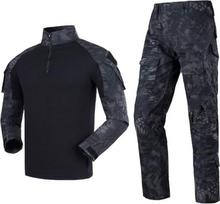Airsoft taktinės įrangos drabužiai, koviniai marškiniai, kelnės vyrams, Ripstop Multicam taktinis kostiumas, skirtas dažasvydžiui, kariuomenei, BDU, medžioklei - juodas pitonas, dydis: l