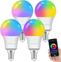 ANTELA Alexa lemputė E14 A60 806LM išmanioji WLAN LED RGB reguliuojamo ryškumo lemputė, suderinama su "Google Home", šilta balta (2700 K) šalta balta (6500 K) šviesa, 4 vnt.