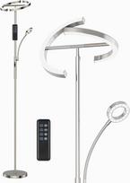 ANTENLICHT Dimmable LED grindų lempa, sidabrinė grindų lempa, 20 W su lanksčia 7 W skaitymo lempa, modernus lubų prožektorius su nuotolinio valdymo pulteliu ir 4 spalvų temperatūromis, skirtas svetainei, miegamajam, biurui, viešbučiui