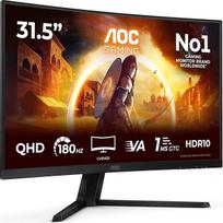 AOC CQ32G4VE 31,5 colių lenktas, WQHD žaidimų monitorius, 180 Hz, greitas VA skydelis, 0,5 ms MPRT, adaptyvioji sinchronizacija, HDR10, "FreeSync", (2560x1440 HDMI 2X 2.0 DP 1x 1.4), juodas