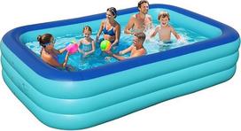 Aufblasbare Schwimmbecken für Kinder und Erwachsene, 299,7 x 165,1 x 45,7 cm, rechteckig, langlebig, verdickt, oberirdisch, aufblasbar, Familienpool für Außenbereich, Garten, Hinterhof