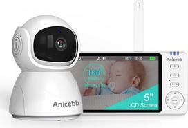 Babyphone mit Kamera und Audio, Kein WiFi 2,4 GHz FHSS Sicherer Videomonitor, 1000 Fuß Reichweite, 31H Akku, 5 Zoll LCD, Temperatur & Schrei-Benachrichtigungen, Nachtsicht, 2-Wege-Talk