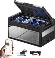 BougeRV Rocky2 39L automobilinė šaldymo dėžė 12 V 230 V su 5,7 cm3 kompresoriumi Šaldymo dėžė dviejų zonų su šaldikliu Programėlės valdymas Nuimama pertvara Automobilinis šaldytuvas 12/24 V Stovyklavimas Kelionės Valtis Žvejyba Atvėsina iki -20 °C