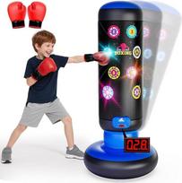 Boxsack Kinder, Boxsack Stehend mit Musik & Licht, Interaktiv Punching Bag, Aufblasbarer Standboxsack mit Boxhandschuh Geschenke für 6 7 8 8 9 10 11 12 Jahren Kinder Jungen