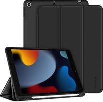 CACOE iPad 9/8/7 kartos dėklas su pieštuko laikikliu 10,2 colių 2021/2020/2019 m. modeliui, itin plonas TPU apsauginis dėklas su stovu iPad 10.2 (juodas)