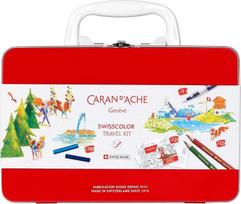 Caran d'Ache Swisscolor 3000.223 Raudonas metalinis kelioninis rinkinys su metaline fiksavimo sistema ir balta plastikine rankena