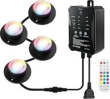 CDIYTOOL 4 LED įleidžiami prožektoriai, RGB žemos įtampos prožektoriai su keičiamomis spalvomis, IP68 vandeniui atsparus sodo apšvietimas su laikmačiu, nuotolinio valdymo pulteliu ir atminties funkcija, skirtas sodui, tvenkiniui ir vejai