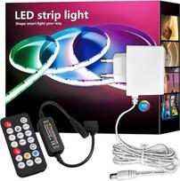 COB LED juosta 5 m lipni RGB+WW 2700 K ~ 6500 K, 24 V šviesos juosta, reguliuojama RGB Cool White Warm White, 12 mm pločio, su nuotolinio valdymo pultu ir maitinimo šaltiniu, "pasidaryk pats" LED juosta, skirta namų apdailai