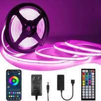 COB RGB LED juosta, 6 m, 24 V, reguliuojamas apšvietimas, 3456 LED, šviesos juosta su maitinimo šaltiniu, nuotolinio valdymo pultu ir "Bluetooth" programėle, skirta virtuvės, miegamojo apdailai