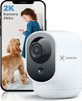 COCOCAM 2K vidaus "WiFi" stebėjimo kamera su 5200 mAh baterija, belaidė 355°P 90°T, kūdikių monitorius, naminių gyvūnėlių kamera, pagyvenusių žmonių priežiūros kamera, dirbtinio intelekto aptikimas, PIR asmens aptikimas, 2.4G "WiFi" (1, balta)